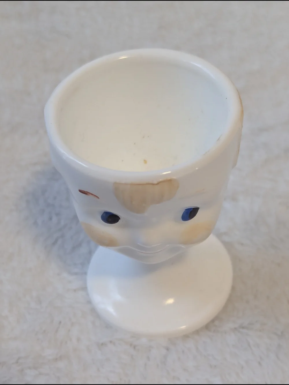 White Ceramic Face Egg Cup with Hand-Painted Details